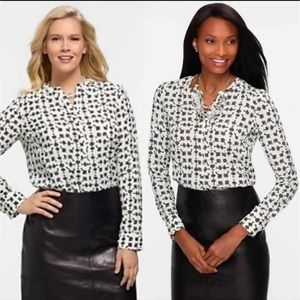 Talbots Antique Key Button Front Blouse SZ M Black Cream